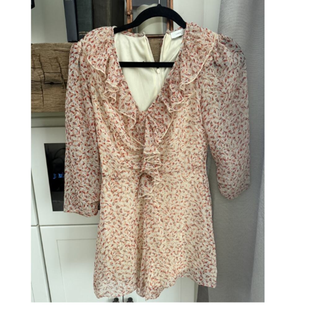 Lush Floral Ruffle V-Neck Long Sleeve Chiffon Romper Size Small Cottagecore
